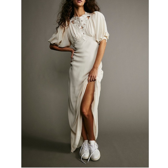 Free People Magali Pascal Grace Embroidered Lace Vintage Puff Sleeve Maxi  Dress